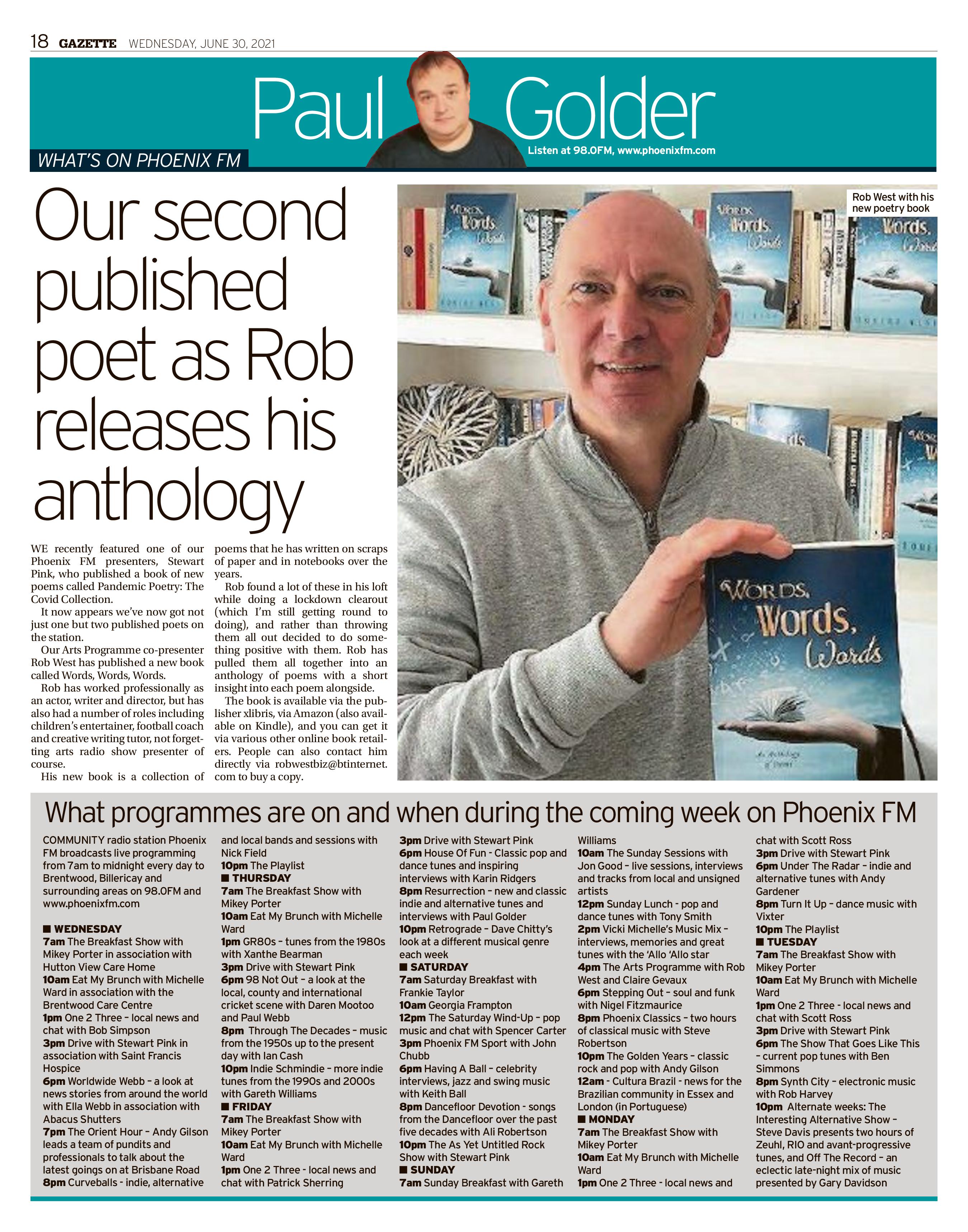 Our second published poet as Rob releases his anthology - Phoenix FM
